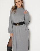 belcci Rochie Gri Dreaptă cu Viscoză Decorată cu Fir Metalic Arfalea