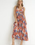 belcci Rochie Maxi Roșu-Albastră cu elastic în talie și tiv plisat Sakize
