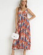 belcci Rochie Maxi Roșu-Albastră cu elastic în talie și tiv plisat Sakize