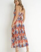 belcci Rochie Maxi Roșu-Albastră cu elastic în talie și tiv plisat Sakize