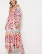 belcci Rochie Maxi Vișiniu-Bej cu imprimeu etno și elastic în talie Junimiza