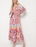 belcci Rochie Maxi Vișiniu-Bej cu imprimeu etno și elastic în talie Junimiza