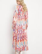 belcci Rochie Maxi Vișiniu-Bej cu imprimeu etno și elastic în talie Junimiza