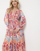 belcci Rochie Maxi Vișiniu-Bej cu imprimeu etno și elastic în talie Junimiza