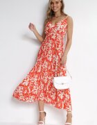 belcci Rochie Plisată Portocalie Maxi cu bretele subțiri cu elastic încrețit în talie Asheli