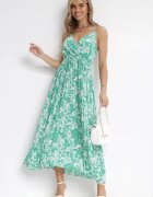 belcci Rochie Plisată Verde Maxi cu Decolteu petrecut și Talie elastică Ekeze