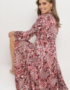 belcci Rochie Roșie Evazată cu curea în talie și volan închisă cu nasturi Loremarie