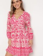 belcci Rochie Roz-Albă Evazată din Viscoză cu Încrețire Decorativă și Elastic la Spate Jolilama