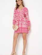 belcci Rochie Roz-Albă Evazată din Viscoză cu Încrețire Decorativă și Elastic la Spate Jolilama