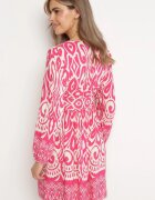 belcci Rochie Roz-Albă Evazată din Viscoză cu Încrețire Decorativă și Elastic la Spate Jolilama