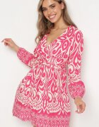 belcci Rochie Roz-Albă Evazată din Viscoză cu Încrețire Decorativă și Elastic la Spate Jolilama