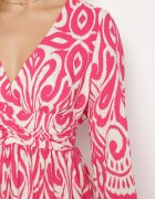 belcci Rochie Roz-Albă Evazată din Viscoză cu Încrețire Decorativă și Elastic la Spate Jolilama