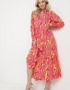 belcci Rochie Roz-galbenă Lungă Cloș cu Imprimeu Geometric tip Cămașă Verdana