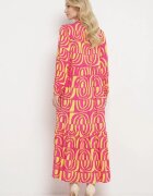 belcci Rochie Roz-galbenă Lungă Cloș cu Imprimeu Geometric tip Cămașă Verdana