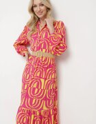 belcci Rochie Roz-galbenă Lungă Cloș cu Imprimeu Geometric tip Cămașă Verdana
