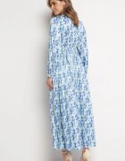 belcci Rochie Satinată Maxi Albastră-Albă Decorată cu Model Paisley cu Elastic în Talie Wirlena