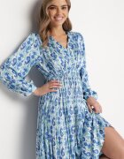 belcci Rochie Satinată Maxi Albastră-Albă Decorată cu Model Paisley cu Elastic în Talie Wirlena