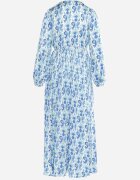 belcci Rochie Satinată Maxi Albastră-Albă Decorată cu Model Paisley cu Elastic în Talie Wirlena