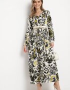 belcci Rochie Verde din satin Maxi cu model ornamental cu elastic în talie Lainare