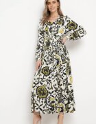 belcci Rochie Verde din satin Maxi cu model ornamental cu elastic în talie Lainare