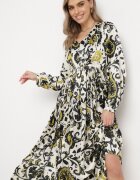 belcci Rochie Verde din satin Maxi cu model ornamental cu elastic în talie Lainare