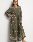 belcci Rochie Verde închisă cu bumbac șnur și broderie decorativă Felliova