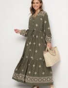 belcci Rochie Verde închisă cu bumbac șnur și broderie decorativă Felliova
