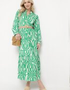 belcci Rochie Verde Lungă Cloș cu Imprimeu Geometric cu Croială Tip Cămașă Verdana