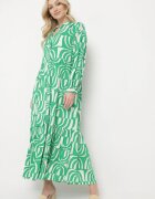 belcci Rochie Verde Lungă Cloș cu Imprimeu Geometric cu Croială Tip Cămașă Verdana