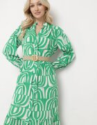 belcci Rochie Verde Lungă Cloș cu Imprimeu Geometric cu Croială Tip Cămașă Verdana