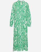 belcci Rochie Verde Lungă Cloș cu Imprimeu Geometric cu Croială Tip Cămașă Verdana