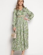 belcci Rochie Verde Maxi cu Elastic în Talie cu Model Mozaic Quirela