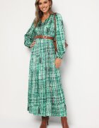 belcci Rochie Verde Maxi cu elastic în talie și cu tiv plisat cu model tweed Viostana