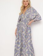 belcci Salopetă Albastră Boho cu Elastic în Talie Legată la Spate cu Picioare Largi Rodolia