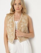 belcci Vestă Bej din Bumbac Decorată cu Broderie Lisanwena