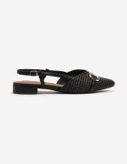 bellucci Sandale Negre Tweed cu vârf ascuțit și aplicație decorativă Annivaya