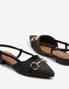 bellucci Sandale Negre Tweed cu vârf ascuțit și aplicație decorativă Annivaya