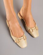 bellucci Sandale Slingback Bej închis cu ornamente din tweed și aplicație decorativă Ridianoria