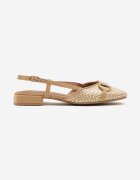 bellucci Sandale Slingback Bej închis cu ornamente din tweed și aplicație decorativă Ridianoria