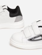 bessky Pantofi Sport Alb-Negru cu Branț din Piele cu Velcro