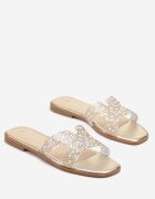 bestelle Papuci Aurii Transparente Decorate Cu Cristale Mirazana