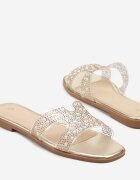 bestelle Papuci Aurii Transparente Decorate Cu Cristale Mirazana