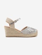 besty Sandale Argintii cu pană decorate cu împletitură stil Boho Nevoline