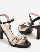 besty Sandale Negre cu Toc Stiletto Decorate cu Cataramă Metalică Zdivaya