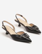 besty Sandale Negre pe Toc Tip Toc pisicuță decorate cu aplicație elegantă Arloti