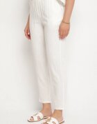 bh forever Pantaloni Albi din In cu Croi Clasic cu Elastic în Talie Filarse