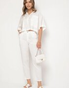 bh forever Pantaloni Albi din In cu Croi Clasic cu Elastic în Talie Filarse