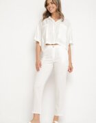 bh forever Pantaloni Albi din In cu Croi Clasic cu Elastic în Talie Filarse