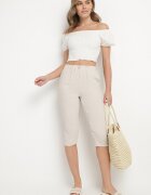 bh forever Pantaloni Capri Bej cu bumbac și talie înaltă Galirosa
