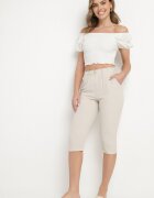 bh forever Pantaloni Capri Bej cu bumbac și talie înaltă Galirosa